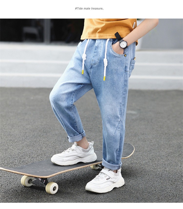 时尚洋气儿童牛仔裤春秋宽松男孩长裤中大童休闲裤春款小学生运动男裤