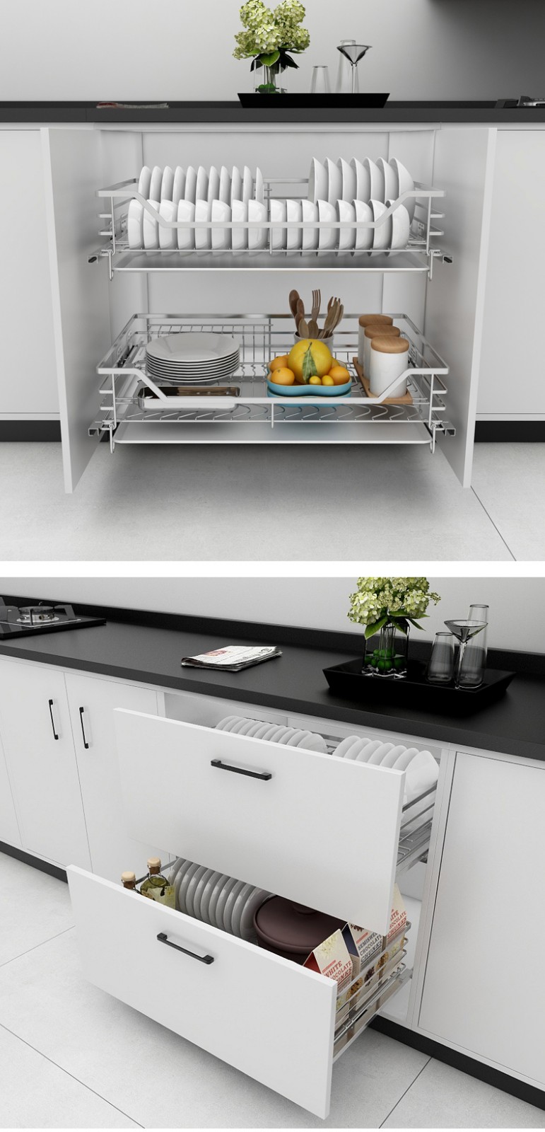 拜隆(buln)拉篮橱柜304不锈钢厨房橱柜调味篮厨柜拉蓝阻尼滑道双层