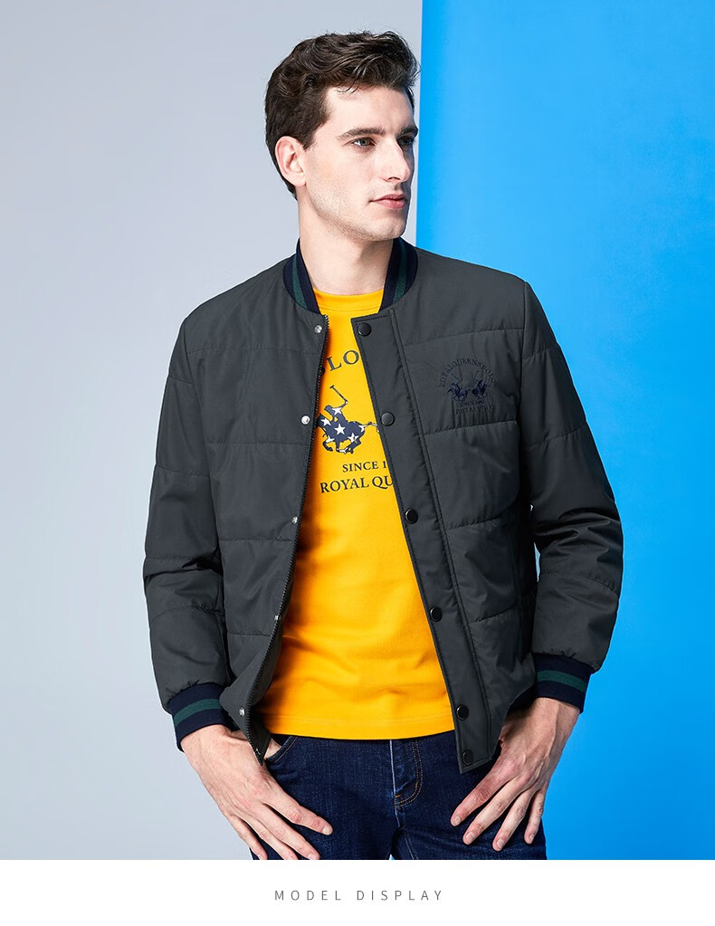 美国皇家保罗男士休闲夹克秋冬棉服外套男短款时尚polo棒球领加厚夹棉