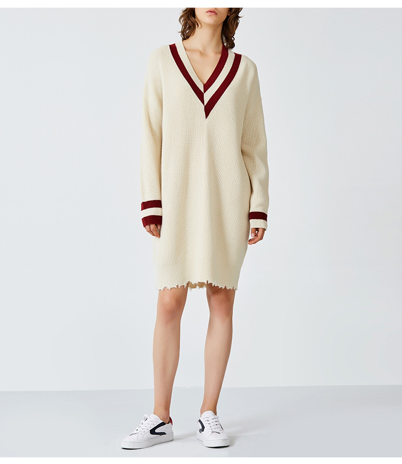 moco秋款高腰v领针织长袖连衣裙ma173drs303 摩安珂 b78深宝蓝色 l