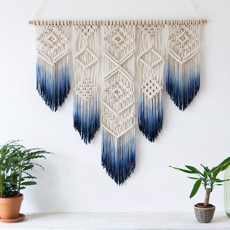 北欧风波西米亚染色挂毯手工编织卧室床头墙壁家居装饰品 粉色