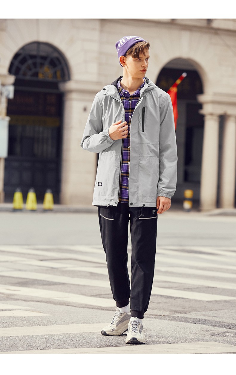 以纯线上品牌a21春季新款男装外套 时尚吸睛字母印花实用口袋潮流男士