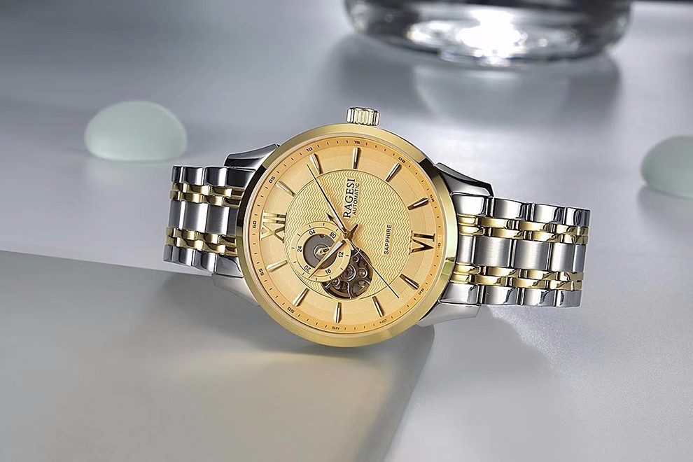 雷格诗(ragesi)全自动机械男表镂空男士手表时尚商务防水夜光钢带腕表