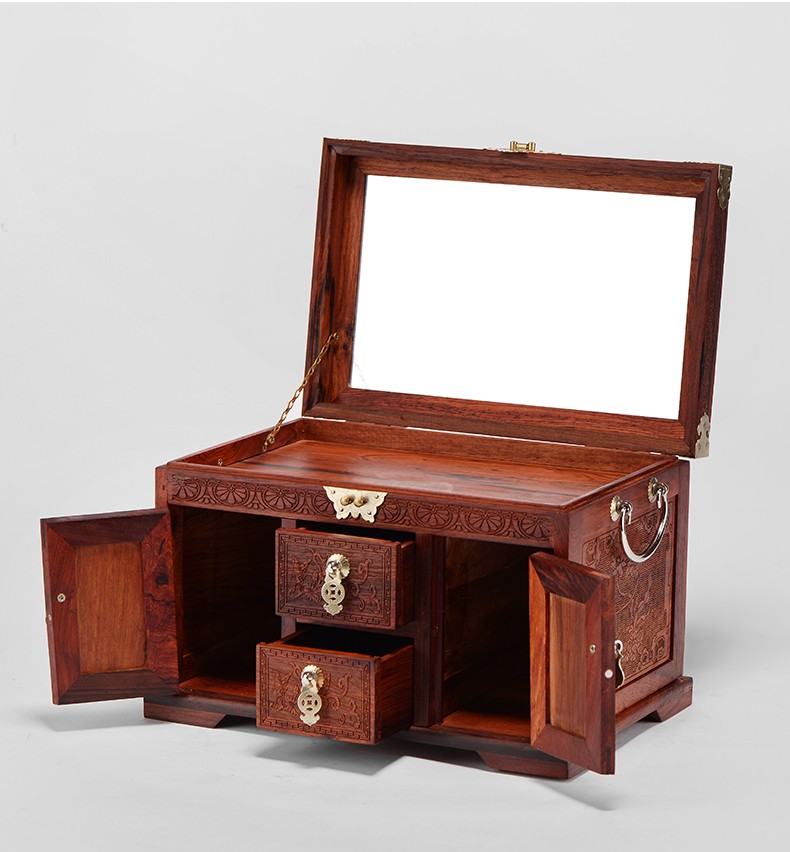 曹堂大红酸枝故宫首饰盒古风梳妆盒红木中国风中式木质百宝箱宫廷带锁