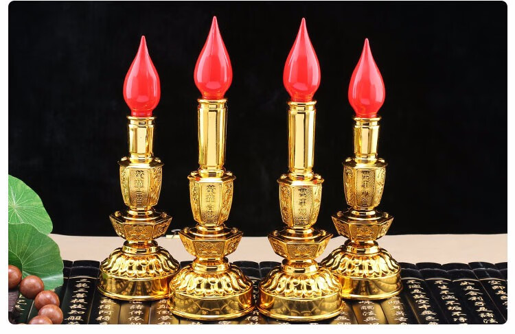 供灯一对插电莲花灯供佛灯电烛台长明灯电蜡烛灯家居客厅传统复古蜡烛