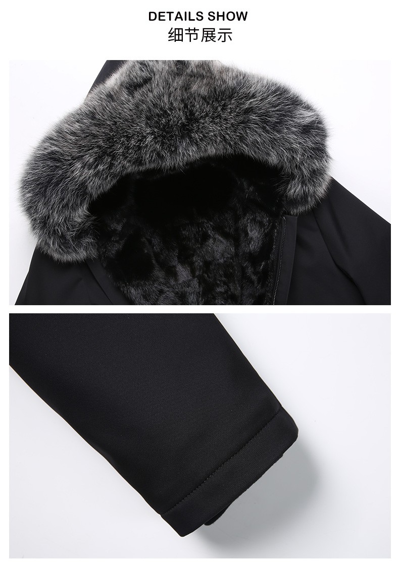 雪豹2019冬季水貂内胆派克服男中长款狐狸毛领连帽可拆 藏蓝色 180