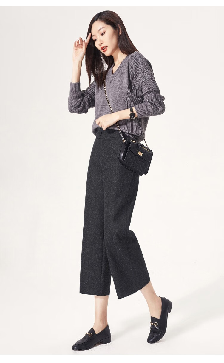 逸阳女裤九分毛呢阔腿裤女2020秋冬新款韩版显瘦宽松休闲羊毛逸阳2690