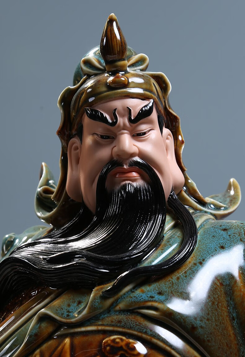 微美德化陶瓷20吋红釉关公像神像青袍关羽佛像家用供奉武财神摆件立刀