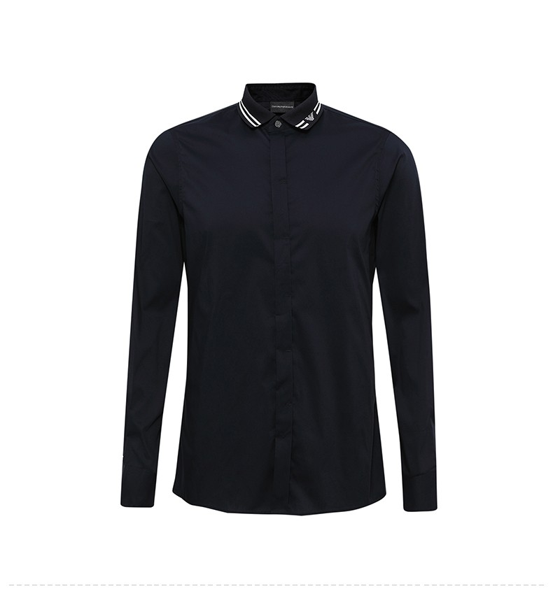 armani阿玛尼新款男士衬衫纯色绣花弹力罗纹领时尚商务休闲衬衣奢侈品