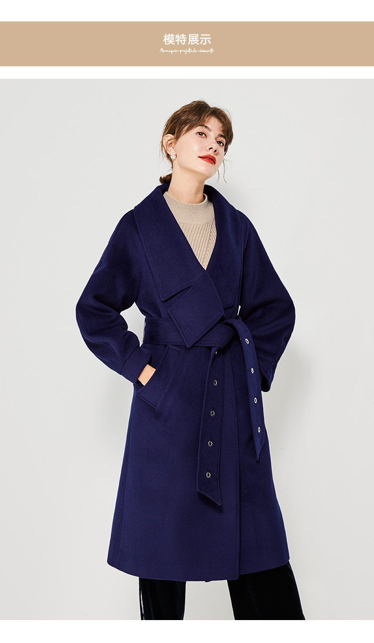 lachata 秋腰带收腰灯笼袖外套中长款毛呢大衣 焦糖色 l