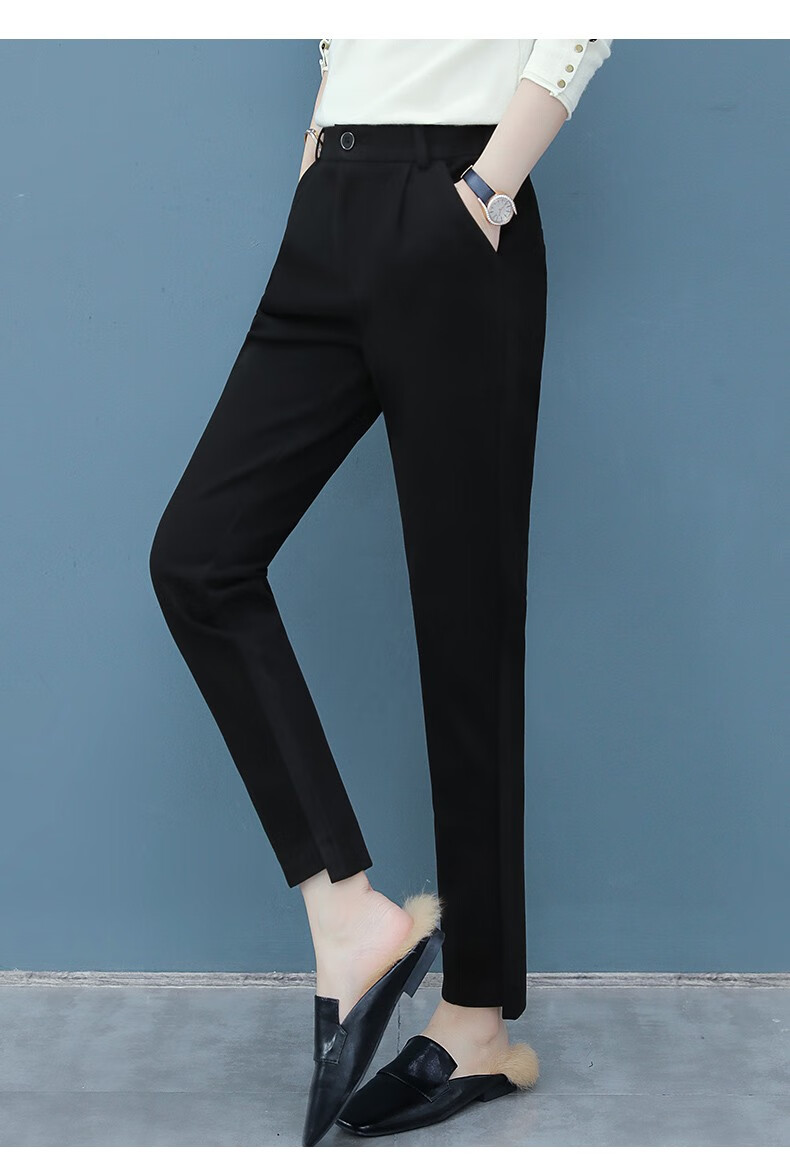 女裤2019春秋季新款时尚保暖哈伦裤女大码女装毛呢裤宽松女士秋装黑色