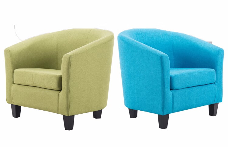 布艺单人双人小户型皮沙发组合三人卡座咖啡实木办公沙发围椅 青色