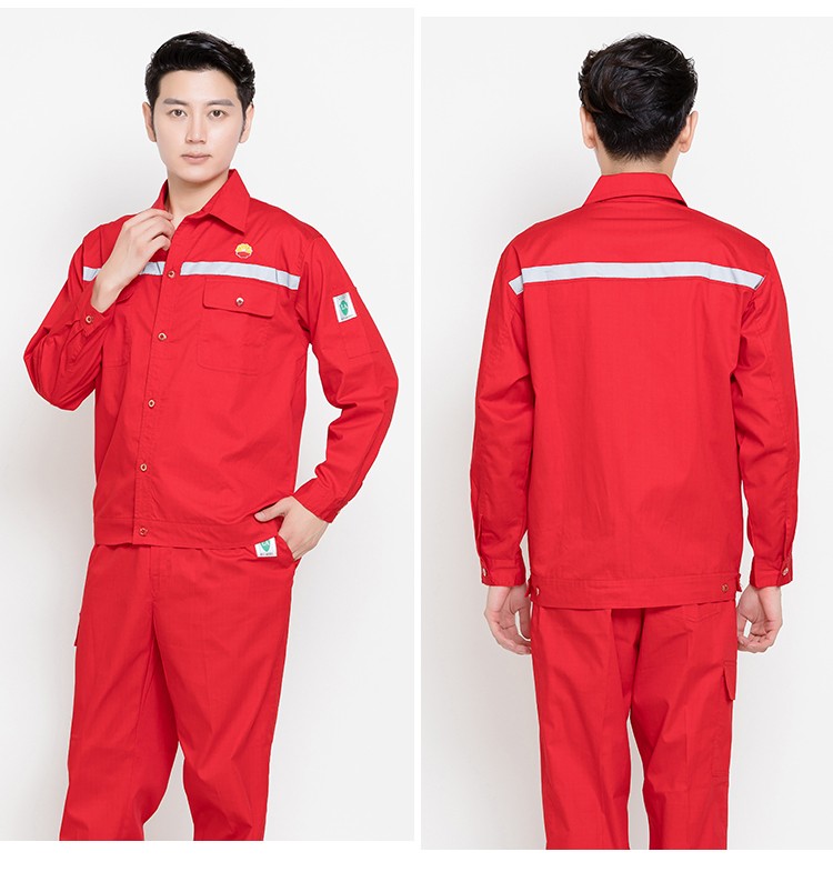 中国石油石化加油站油田工服工作服套装男女红色夏季长袖防静电 红色