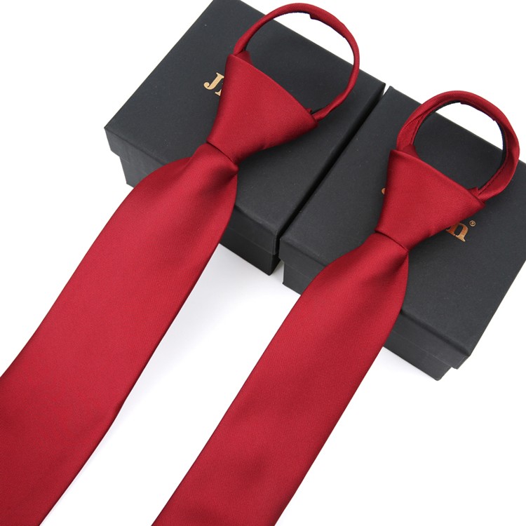 酒红色领带男女士商务正装懒人拉链款结婚新郎哑光光面窄版6cm8cm宽