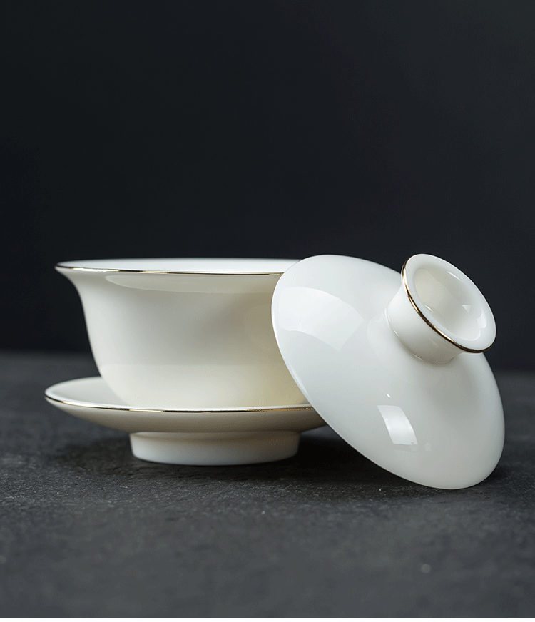 茶玩家白瓷白瓷三才盖碗茶具大号功夫茶碗泡茶器功夫茶杯手抓杯白色