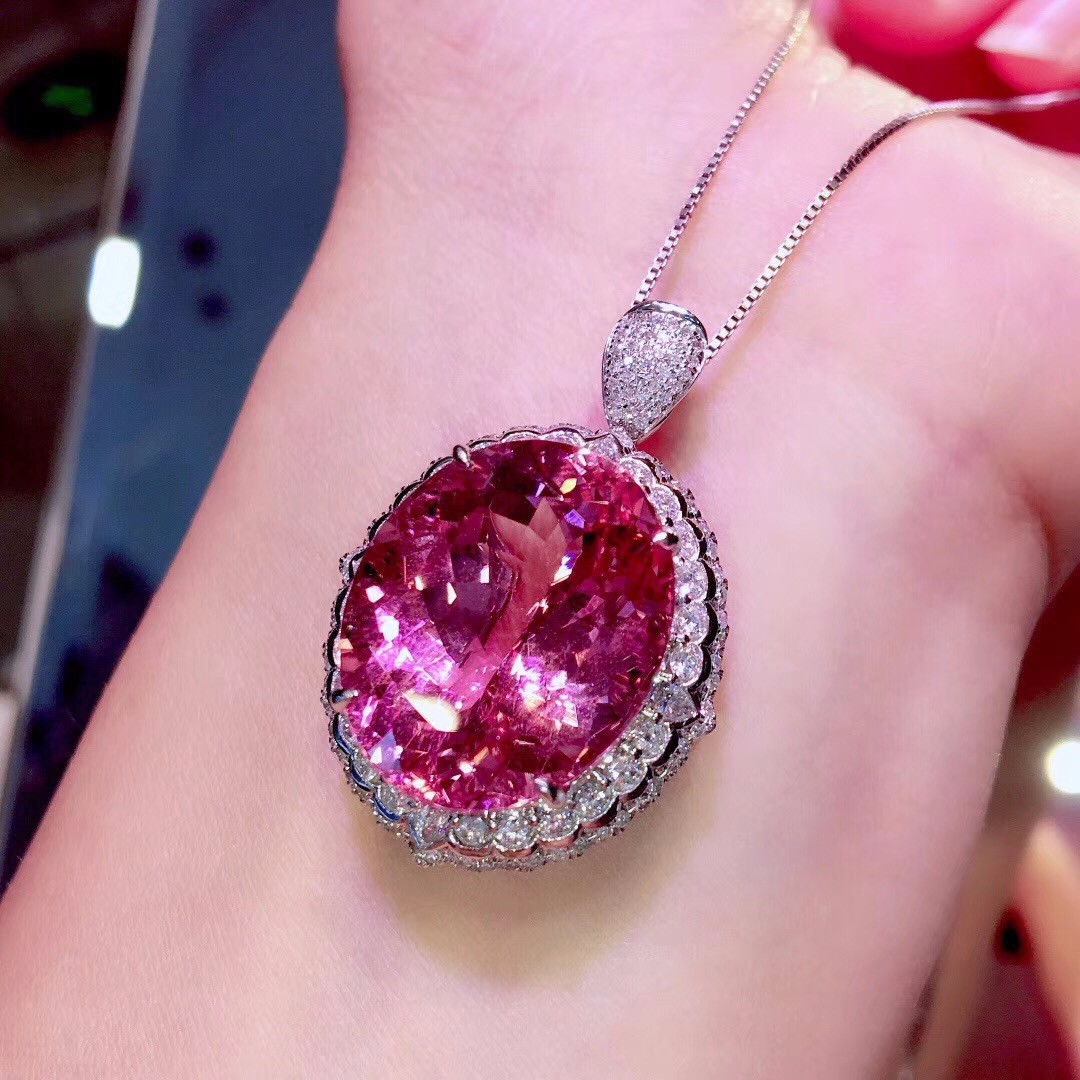 俊辰珠宝精品天然摩根石宝石吊坠戒指女18k金镶嵌摩根石两用款女全净