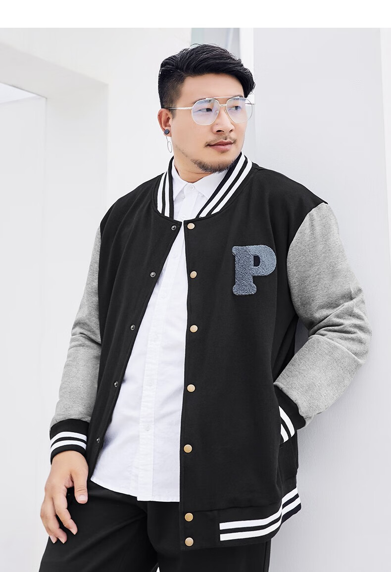 胖哥哥大码男装棒球服男胖子加肥加大春秋季外套宽松纯棉运动服男休闲
