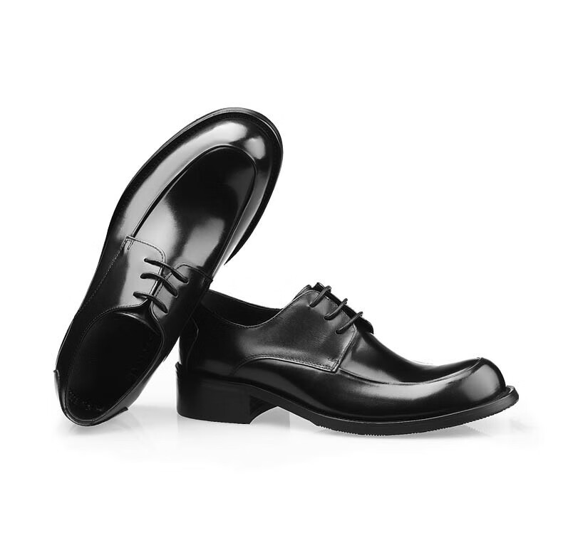 大头皮鞋英伦圆头真皮手工男鞋厚底头层牛皮婚鞋 黑鳄鱼纹手工鞋跟 41