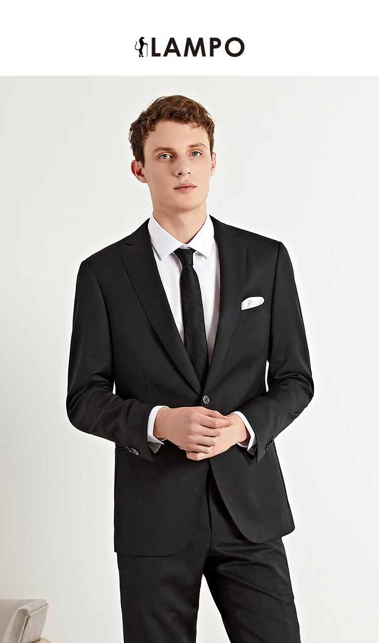 商场同款lampo蓝豹西服男商场同款男士商务西服套装上装黑色小人字纹