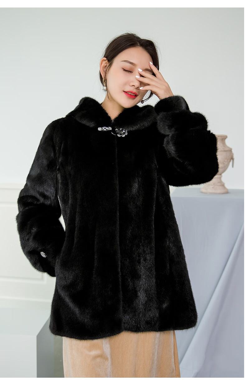 odybird欧迪鸟品牌貂皮大衣女2019冬季新款水貂皮草外套女整貂连帽中