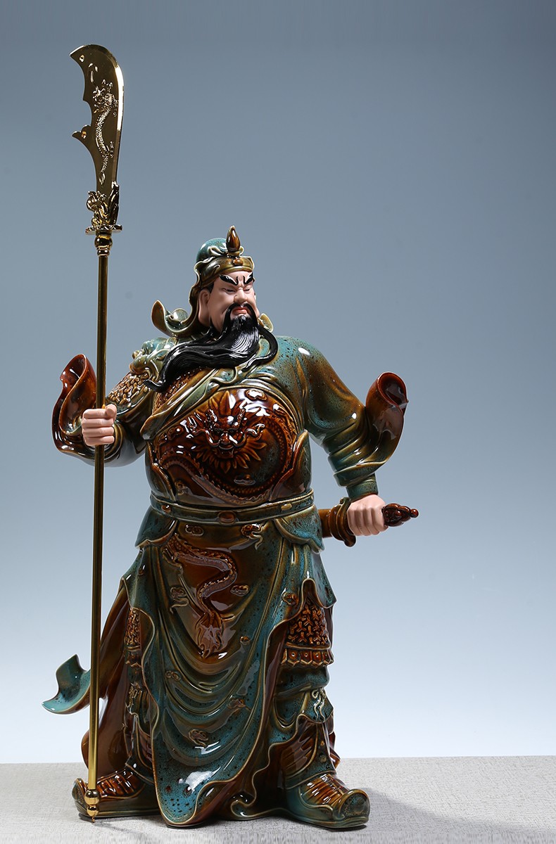 微美德化陶瓷20吋红釉关公像神像青袍关羽佛像家用供奉武财神摆件立刀