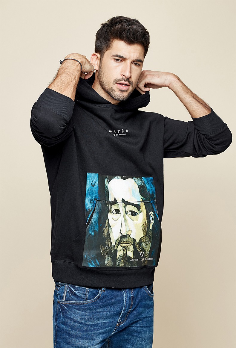 酷衣购2019秋季新款男士连帽卫衣男潮流人物印花上衣休闲外套1763