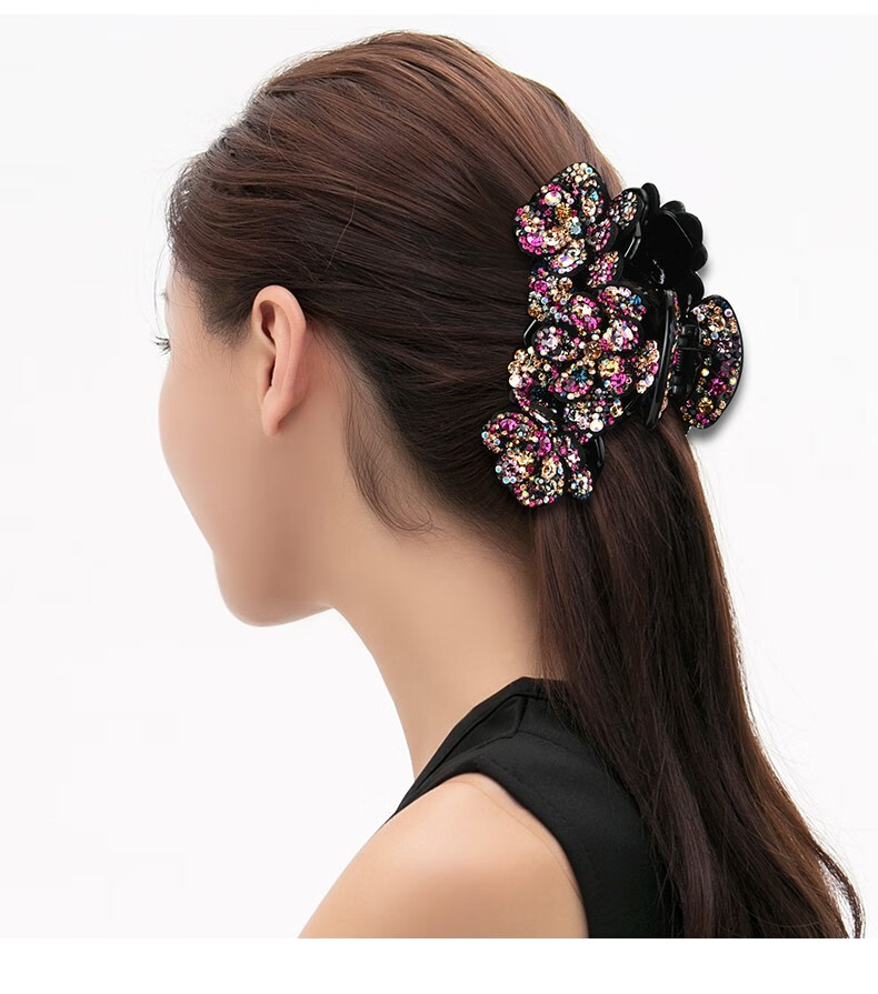 左欧大发夹抓夹韩国优雅成人盘发夹子头饰花朵大号水钻妈妈后脑勺发抓