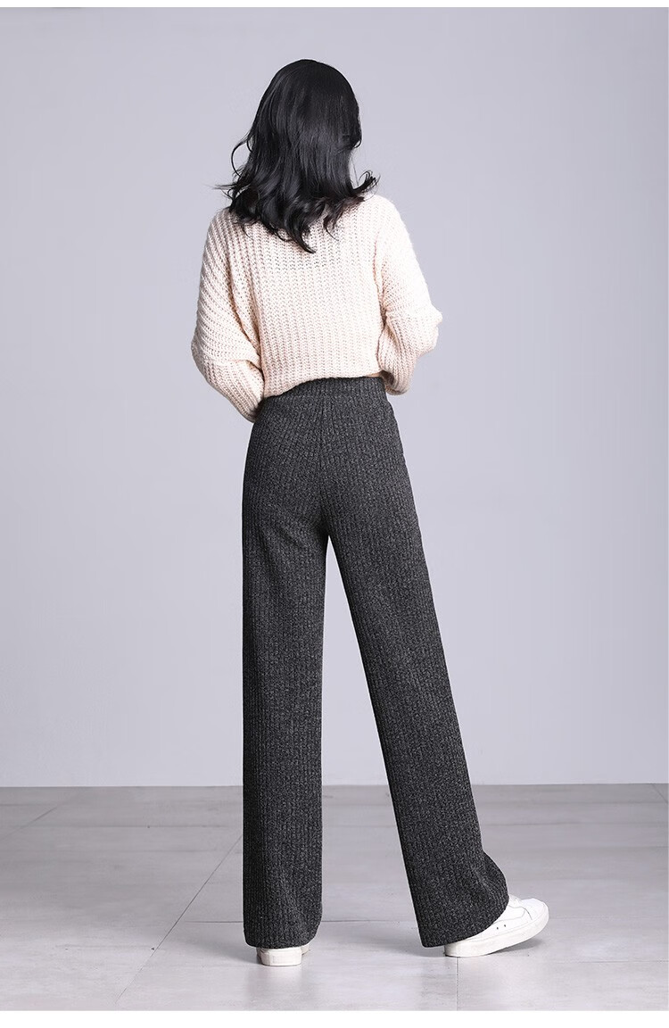 瑞葛丽儿 针织阔腿裤女秋冬新品女裤2019韩版大码休闲裤女毛线裤子宽