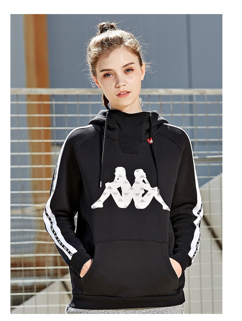 kappa卡帕串标女运动卫衣加绒休闲长袖套头帽衫外套 k0962mt68d 黑色