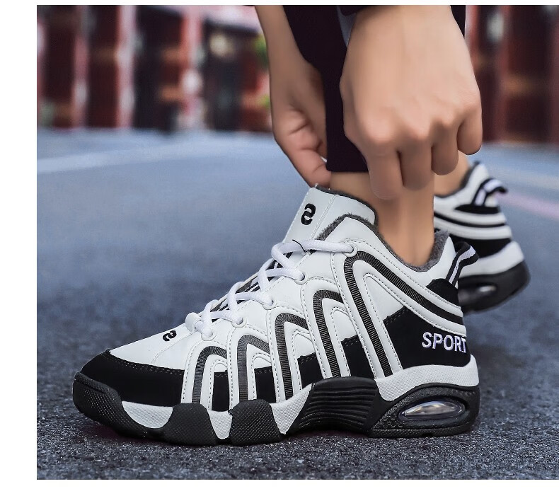 冬季加毛高帮运动鞋男情侣款初中高中生气垫冬天打球鞋女高腰加绒保暖