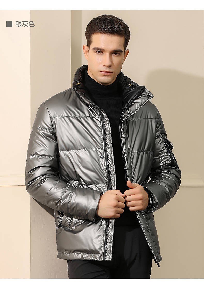 金盾羽绒服男短款中青年男士冬装新款休闲立领白鸭绒亮面外套品牌男装
