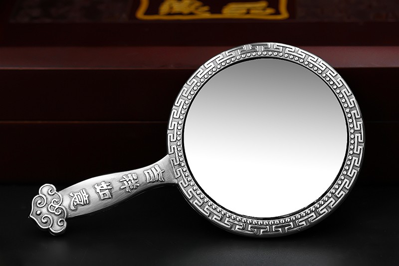 卡莱恩足银999银镜子龙凤呈祥浮雕手工镜子结婚送礼送闺蜜化妆镜送礼
