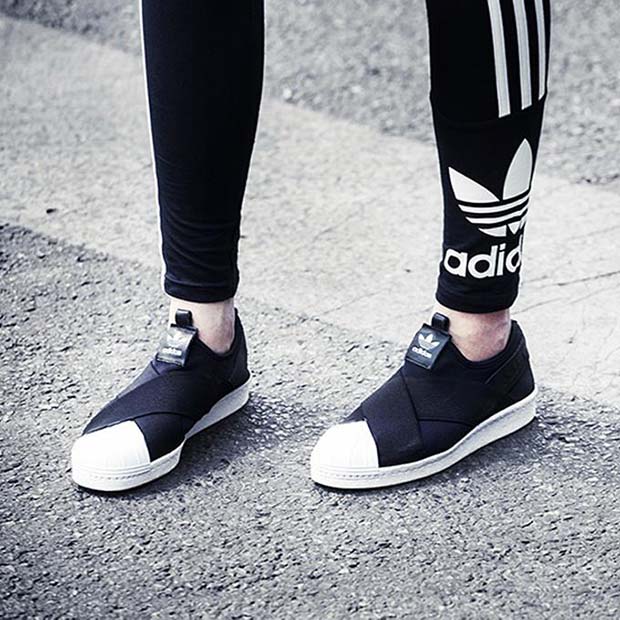 adidas三叶草superstar贝壳头slip on黑武士一脚蹬男女休闲板鞋s81337