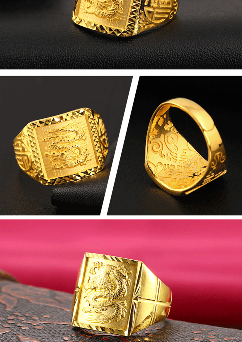 喜缘祥珠宝999足金黄金戒指精品豪华飞龙在天男士黄金戒指拱面黄金龙