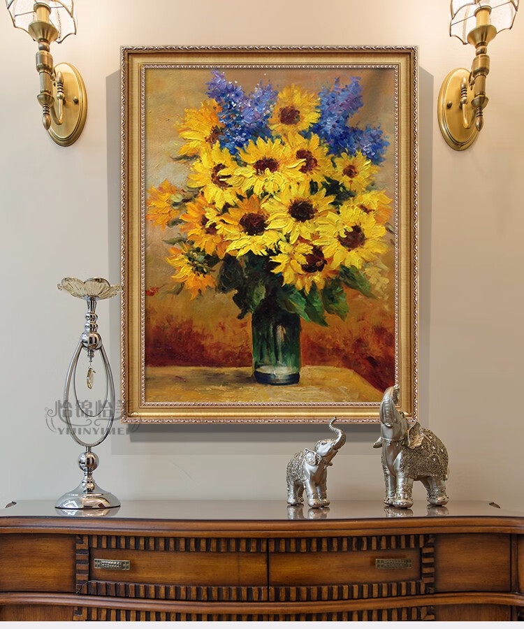 餐厅卧室装饰画手绘手工欧式室内家庭居油画电表箱装饰画向日葵客厅
