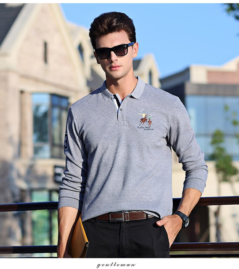 啄木鸟春季纯棉男士长袖t恤纯色翻领体恤商务休闲打底上衣polo衫2881