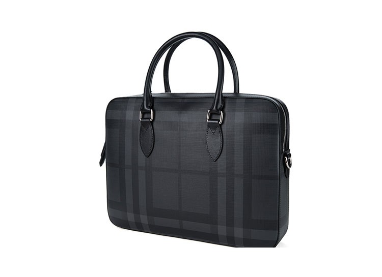 burberry 博柏利 男款pvc经典格纹公文包手提包单肩包 岩灰色4056455