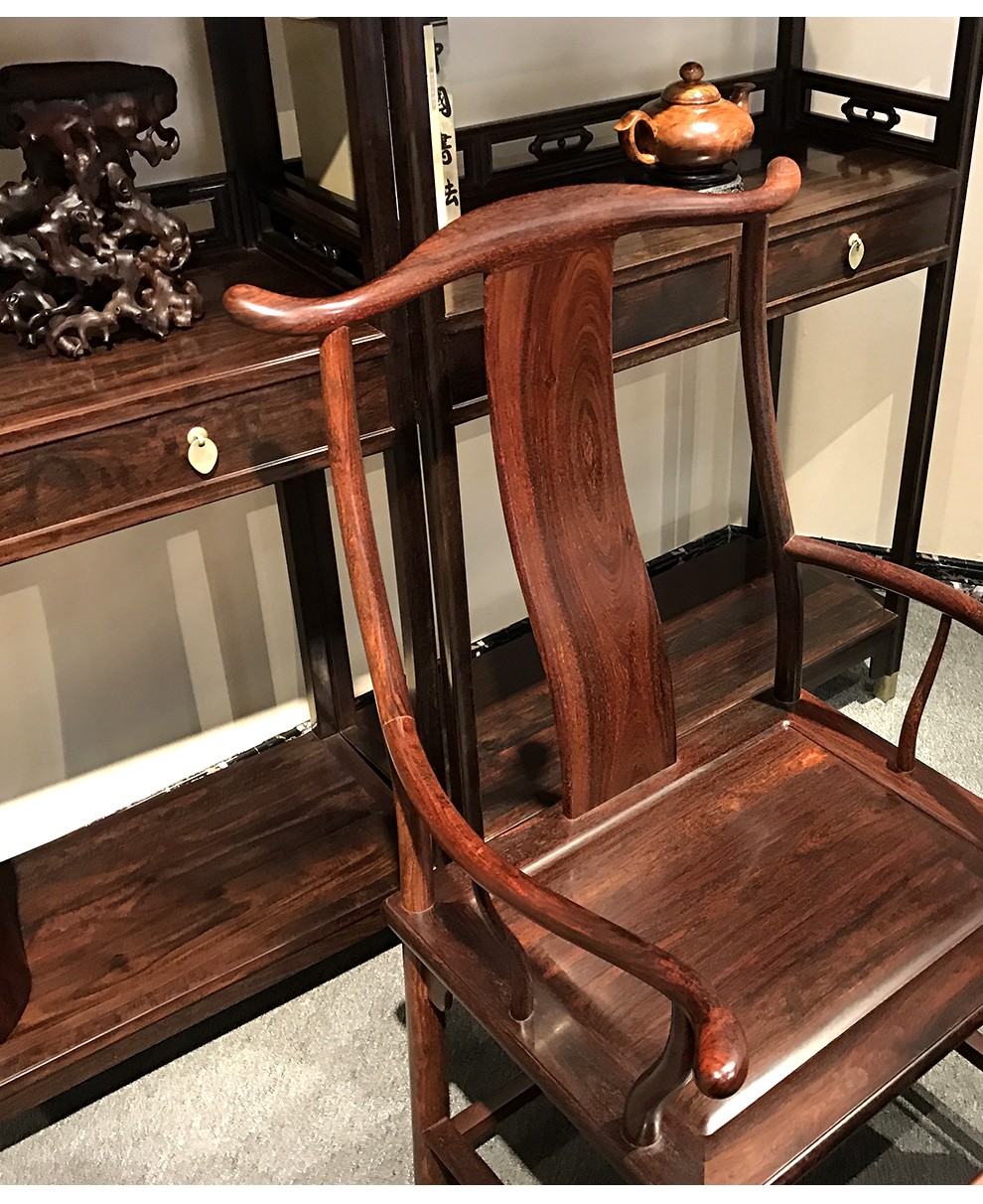 得善红木 家具小叶紫檀(学名:檀香紫檀)雕花办公桌五件套大书桌明清