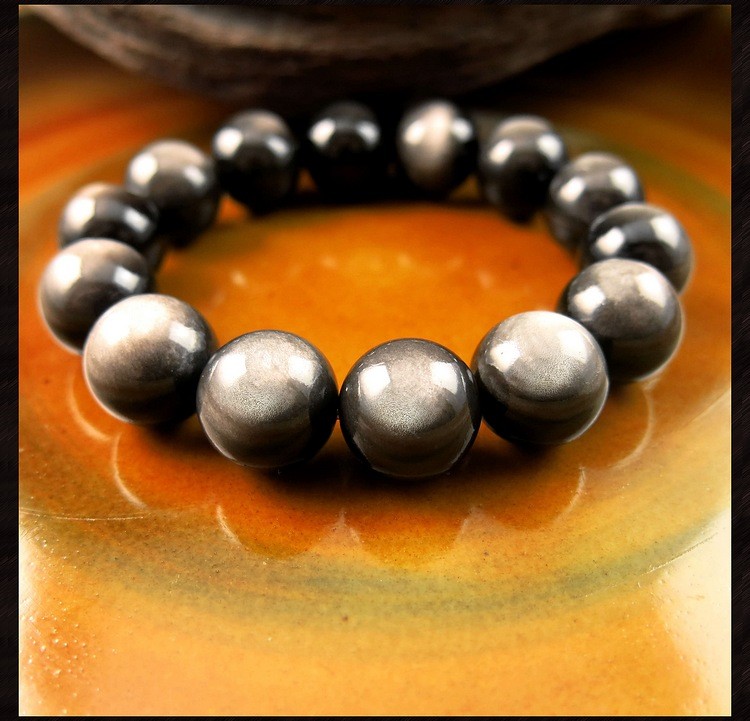唐玛双银眼6a银曜石手串男黑曜石手链141618mm男士款原矿单珠直径14mm
