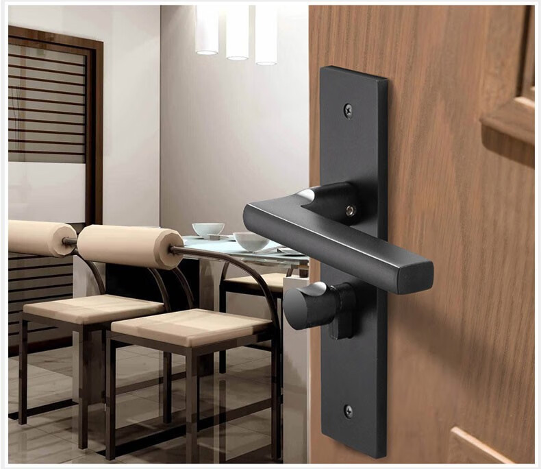 卧室门锁 室内门锁现代简约家用锁门 卧室门锁套装【黑色】【图片