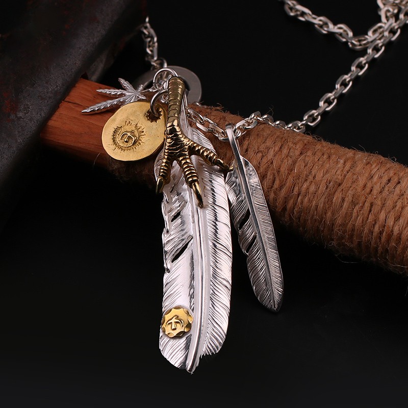 珠宝 高桥吾郎goros组合套装羽毛项链s925 银男女潮人 925银 铜 一套