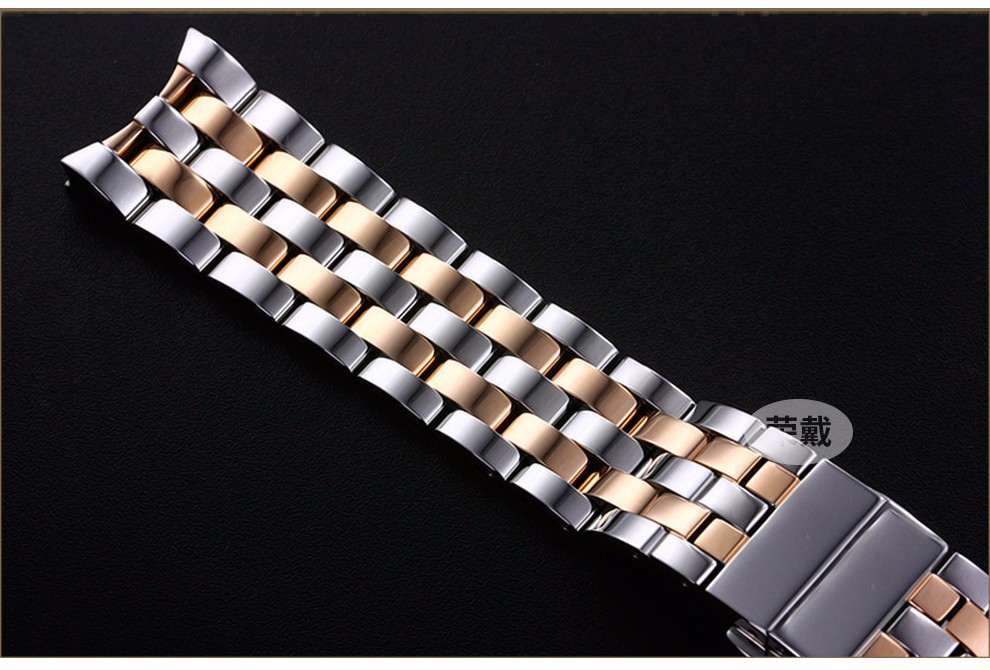 度贝伦赛丽8600b/7600b钢带手表带男女士弧口精钢钢表链1520mm 纯钢色