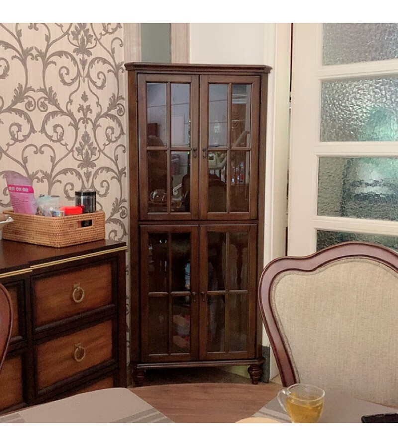 美式全实木酒柜置物柜角落柜角柜储物柜玻璃柜客厅餐厅转角柜 全实木