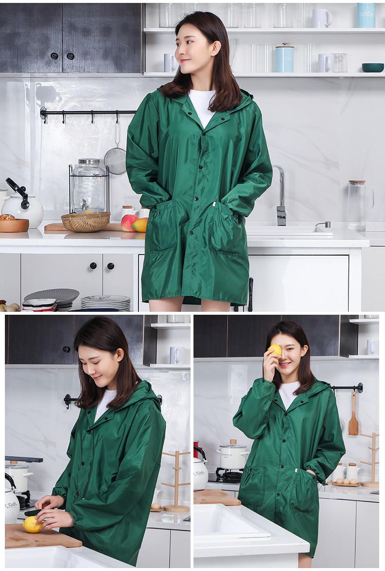 韩版按扣成人罩衣大人男女长袖轻度防水防油烟厨房连帽工作服围裙