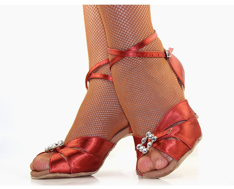 bd贝蒂舞鞋258女式拉丁舞鞋缎面女士比赛拉丁舞鞋训练舞鞋中跟室内