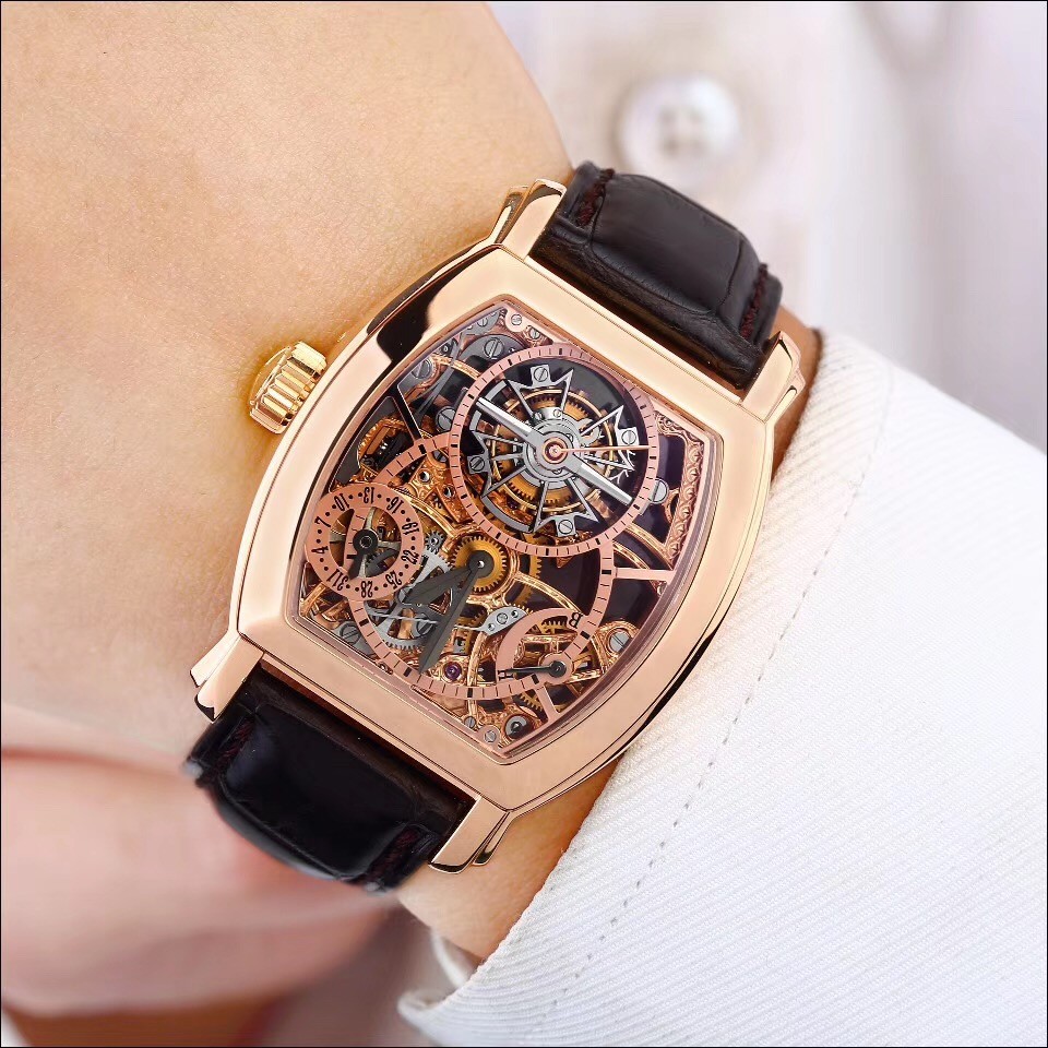 二手95新江诗丹顿马耳他系列18k玫瑰金陀飞轮镂空手动机械男表300670