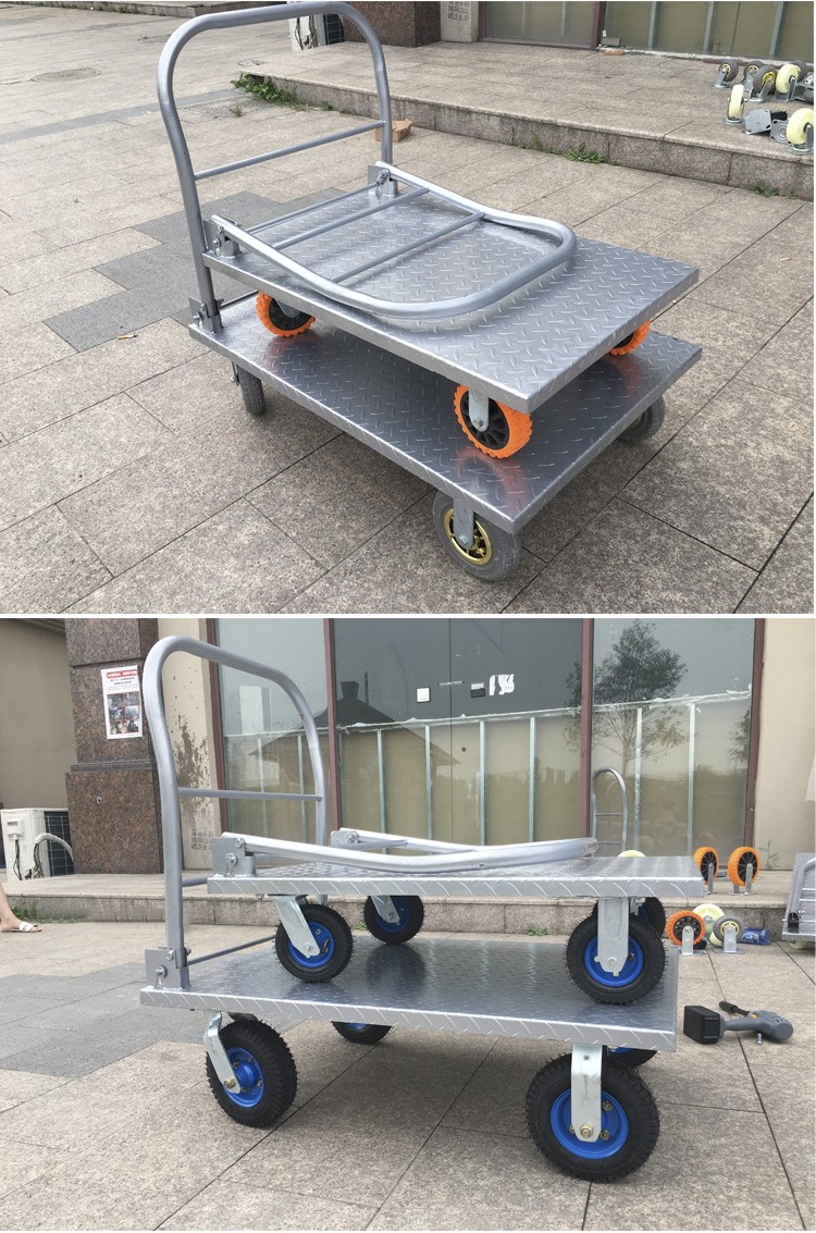 拉货车小推车静音推车货搬运车折叠钢板手推车四轮拖车加厚 加厚固定