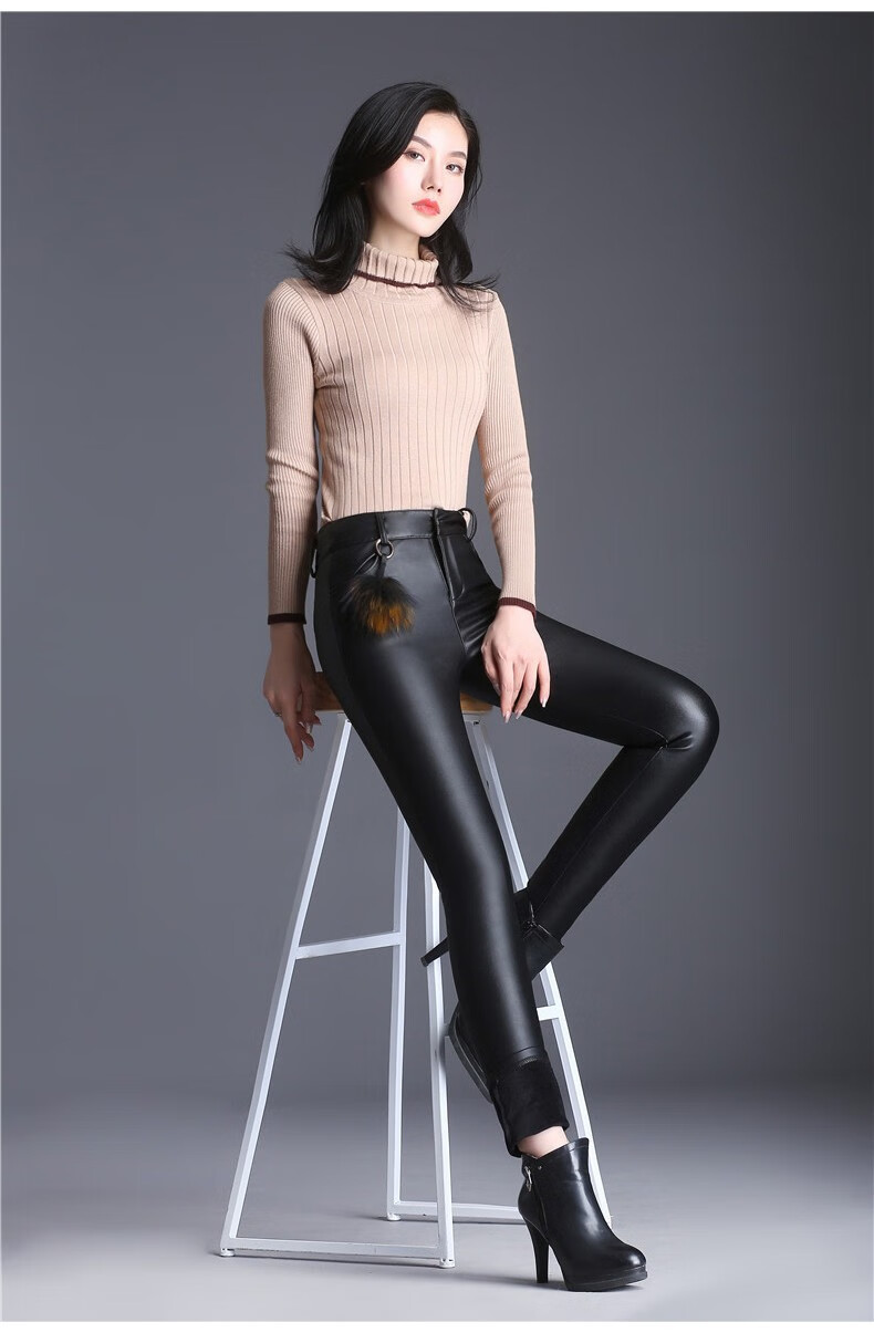 恩芝妮皮裤女加绒外穿高腰弹力紧身裤pu女士保暖靴裤打底高腰大码小脚
