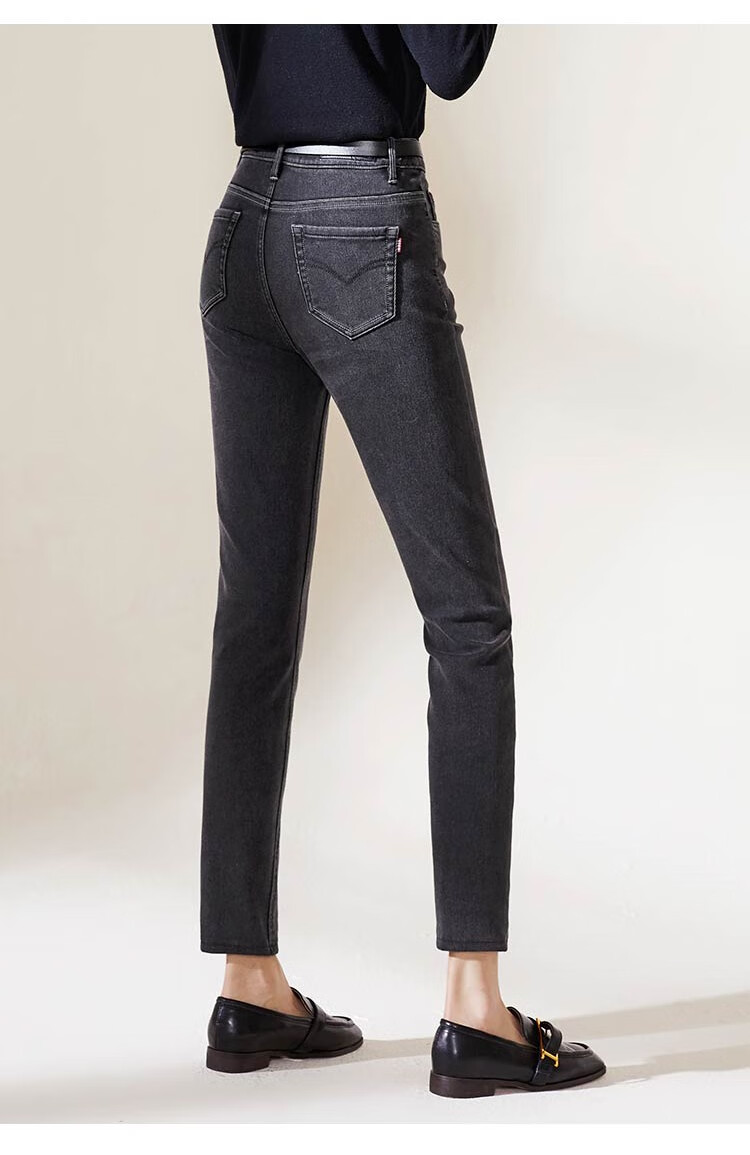 逸阳女裤拉绒牛仔裤女2020春季新款铅笔修身显瘦高腰加绒保暖小脚裤子