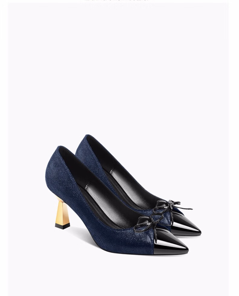 法玛莎品牌女鞋时尚浅口单鞋女细跟2020春季新品尖头高跟鞋羊皮蝴蝶结